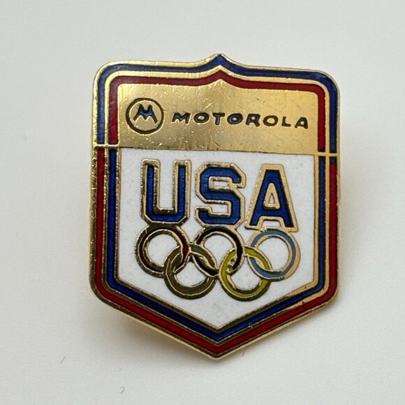 Vintage Motorola USA Olympics Lapel Pin Badge 1988 Gold Tone Shield - Picture 6 of 6